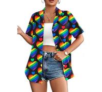 tiorhooe Maglietta da donna con stampa arcobaleno e cuore, stile casual, con bottoni, Multicolore-cuore2, M