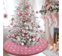 tiosggd Gonna per albero di Natale rosa 122cm in pelliccia sintetica rosa con paillettes argento fiocco di neve tappeto albero di Natale per le vacanze Natale inverno Capodanno decorazioni per la casa