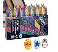 Tip Glitter Markers, Water Based Paint Pens, 24 Color Art Supplies Set per carte e mestieri Sturdy Fiber Nib Markers Smooth Flow Design Drawing Coloring Tools with Shimmer Finish Creative Writing