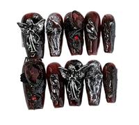 Tip Unghie 10 pezzi Unghie indossabili fatte a mano dolci e scure, Star River Falls Toppe for nail art Angelo scarlatto Halloween finto(Color-1-L)