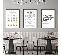 Tipi Di Pasta Italiana Stampe D'Arte Poster Con Citazione Italiana Guida Alla Pasta Minimalista 3 Pezzi Pittura Su Tela Immagine Da Parete Moderna Decorazioni Per La Sala Da Pranzo 12"X16" Senza Telai