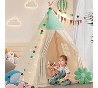 Tipi tenda per bambini, tenda da gioco con coperta imbottita, catena luminosa, borsa per il trasporto, stile Montessori, per bambini, colore: verde chiaro