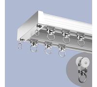 TIPIACE Doppio binario della tenda, pesante binario congiunto Nano delle tende del silenzio delle rotaie della tenda lunghezza su misura (Montaggio a soffitto- bianco avorio, lunghezza 200 cm)
