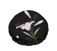 Tipo 0004 Gorro de ducha de baño impermeable doble Lindo guepardo Animal de dibujos animados Ramas de hierba Hojas Flores Gorro de ducha de moda reutilizable para mujeres Belleza Baño Cabello Spa Hoga