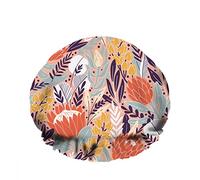 Tipo 0015 Gorro de ducha de baño impermeable doble Lindo guepardo Animal de dibujos animados Ramas de hierba Hojas Flores Gorro de ducha de moda reutilizable para mujeres Belleza Baño Cabello Spa Hoga