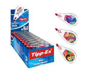 Tipp-Ex, Mini Pocket Mouse, Bianchetto a Nastro con Decorazioni Assortite ad Asciugatura Rapida, Correttori 6m x 5mm, BIC, 10 Unità
