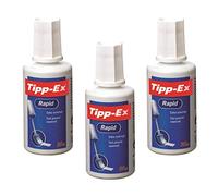 Tipp-Ex Rapid, bottiglia di correttore liquido di alta qualità, eccellente copertura, 20 ml, confezione da 3, bianco