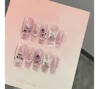 Tips per unghie, unghie finte, tips art, Cristallo fatto a mano viola stampa sulle unghie Rose sognante lunga bara punte disegni unghie finte Glitter unghie finte copertura completa Nail Art(L)