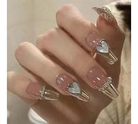 Tips per unghie, unghie finte, tips art, Punte for unghie quadrate lunghe ballerina Unghie finte Unghie finte Fiore di camelia Perla Design Stampa sulle unghie(16)