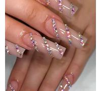 Tips per unghie, unghie finte, tips art, Unghie finte lunghe a bara con colla Unghie finte marroni indossabili con strass Pressa for balletto sulle unghie Punte for unghie a copertura totale(20)