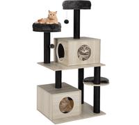 BAKAJI Albero Tiragraffi Graffiatoio Rifugio 2 Palline 2 Cucce Coperte per Gatti Animali Felini Interattivo Unghie Antigraffio Stabile Resistente Robusto Albero Rampicante Bicolor Beige e Grigio