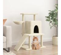 Tiragraffi con colonne in sisal e morbido peluche color crema, 96,5 cm, albero da arrampicata a più livelli con grotta, superficie di riposo, cestino e rampa, robusto mobile tiragraffi per gatti per