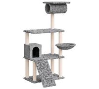 Tiragraffi con colonne in sisal, grigio chiaro, 131 cm, mobile per gatti a più livelli, con amaca, tunnel, scala e piattaforme per arrampicata, cura degli artigli e gioco