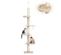 Tiragraffi da 243-273 cm, 5 livelli, dal pavimento al soffitto, altezza regolabile, centro attività per gatti con tiragraffi, cuccia accogliente, palla penzolante per gatti/gattini da interno, beige F