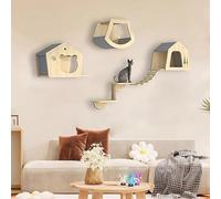 Tiragraffi da parete con gradini per arrampicarsi, grandi ripiani in legno per gatti interni, posatoi angolari salvaspazio