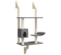 Tiragraffi da parete, grigio scuro, 153 cm, con colonna tiragraffi in sisal, albero da arrampicata, casa per gatti, mobili tiragraffi con superfici in peluche e torre gioco per la cura degli artigli e