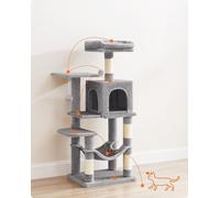 Tiragraffi Feandrea, altezza 112 cm, albero per gatti, casa per gatti a più piani, con 4 tiragraffi, 2 piattaforme, amaca, grotta, grigio chiaro