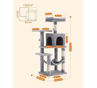 Tiragraffi Feandrea, altezza 112 cm, albero per gatti, casa per gatti a più piani, con 4 tiragraffi, 2 piattaforme, amaca, grotta, grigio chiaro
