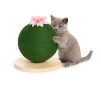 Tiragraffi Gatto Sfera Palla in Corda Canapa con Base Legno Verde con Fiore