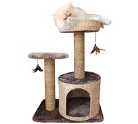 tiragraffi per gatti NATURAL LARIX, realizzato in materiali naturali + soffice pelouche, perfetto in ogni ambiente grazie alla sua eleganza e al suo design, dotato di livelli, cuccia, casetta