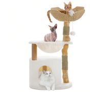 Tiragraffi moderno per gatti di grandi dimensioni, torre per gatti in legno per gatti da interno, mobilio per gatti di lusso realizzato con veri rami con cuccia per gatti super grande e accogliente, a