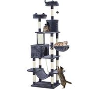 Tiragraffi PawHut 206 cm torre per gatti con grotta, 2 balle di gioco, paletti in sisal, grande piattaforma, tiragraffi per gatti a più piani, per gatti grandi, grigio scuro