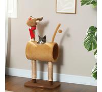 Tiragraffi PawHut 98 cm con design cervo, torre per gatti con grotta e palla da gioco