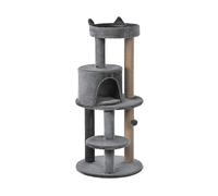 PawHut Tiragraffi gatti a 3 Livelli Albero per Gatti con Cuccia ,piattaforma e colonna Sisal da Graffiare Giocattolo, Grigio Aosom
