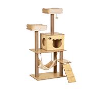 PawHut Albero Tiragraffi per Gatti con Casetta, 2 Lettini, Amaca e Pallina, in Legno, Poliestere e Sisal, 60x40x130 cm Aosom Italy