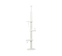 PawHut Albero per Gatti a Soffitto con Altezza Regolabile e Pali Tiragraffi in Cotone, 48x32x225-255 cm, Bianco