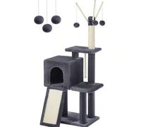 Tiragraffi per Gatti, Albero per Gatti, Grotta per Gattini Micini, Diversi Livelli di Peluche, 42 x 32 x 118 cm, Graffitoio, 3 Bastoncini Pompom Rimovibili, Grigio Fumo [Bastoni pompon rimovibili] In 