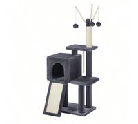 Tiragraffi per Gatti, Albero per Gatti, Grotta per Gattini Micini, Diversi Livelli di Peluche, 42 x 32 x 118 cm, Graffitoio, 3 Bastoncini Pompom Rimovibili, Grigio Fumo [Bastoni pompon rimovibili] In 