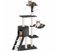 BAKAJI Tiragraffi per Gatti Albero Sisal Parco Giochi Gioco x Gatto Tira Graffi per Gatti Graffiatoio a Colonna Arredo Altezza 144cm (Grigio)