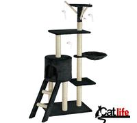 BAKAJI Tiragraffi per Gatti Albero Sisal Parco Giochi Gioco x Gatto Tira Graffi per Gatti Graffiatoio a Colonna Arredo Altezza 144cm (Nero)