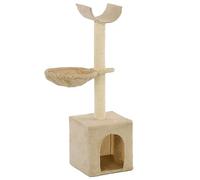 Tiragraffi per gatti con colonne in sisal e morbido lettino da 105 cm, beige, robusto albero da arrampicata con grotta e cestino per interni, tronco in sisal naturale per giocare e dormire