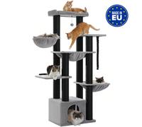 Tiragraffi per gatti di grandi dimensioni, robusta torre per gatti a più livelli, albero per arrampicata con amaca, 11 pali in sisal, grande trespolo, grotta, cestini, 170 cm, grigio 11 GRAFFA ROBUSTI