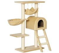 Tiragraffi Per Gatti Multilivello Con Amaca E Casetta, Corde In Sisal Naturale, 55×30×100cm
