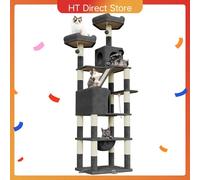 Tiragraffi per gatti Oak & Tea XXL da 208 cm con casa e amaca, resistente all'inclinazione con clip di rinforzo per tutti i gatti