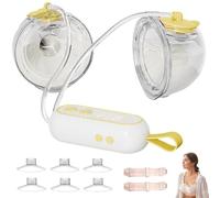 Tiralatte elettrico doppio, tiralatte elettrico con capacità di 360 ml tiralatte a mani libere 4 modalità pompa per 16 livelli di massaggio stimolazione del seno e simulazione di suzione (Giallo)