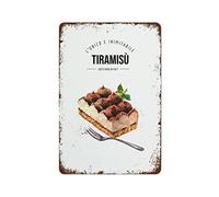 Tiramisù, cartello in metallo con scritta "Torta ", per cucina, poster di torte, illustrazione di torte, regalo vintage, Italia, cartello in metallo vintage, decorazione da parete retrò per casa, bar