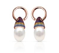 Tiramisu | Orecchini con Le Perle e Zirconi | Gioiello Ragazza/Bambina | 925 Argento Sterling Placcato Oro Rosa | Perle Naturali Coltivate | Cerchio Sottile | Regalo Elegante | Senza Nichel | 17,8 mm