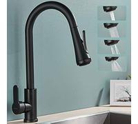 Tirare verso il basso, rubinetto a 4 funzioni spray, rubinetto a rotazione 360 per cucina, manico singolo tocco di mixer freddo e caldo, rubinetto da cucina montato sul ponte, nero opaco LWX