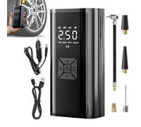 Tire Inflator, Smart Portable Air Compressor, Cordless Digital Pump, LED Display Auto Shut-Off Function, Rechargeable Compact Design, Black Single Unit, for Car, Bike, RV Home