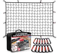 TireTek - Rete di carico per il lettino del furgone - 4 x 6 piedi si estende fino a 8 x 12 piedi, maglia elastica in lattice piccola da 4 x 4 pollici con 12 moschettoni in metallo, accessori per letto