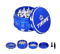 TIRIRS 7,6 cm, 4 pezzi Premium Herb Grinder - in alluminio grande macina spezie con cattura polline, viene fornito con raschietto per polline e spazzola per la pulizia, blu