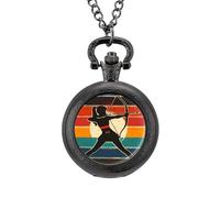 Tiro con l'arco ragazza arciere arco vintage tramonto orologio da tasca in lega ciondolo orologio collana regalo per uomo donna, Stile nero, misura unica