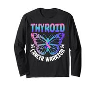 Tiroide Cancer Warrior Consapevolezza Farfalla Design Maglia a Manica