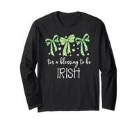 Tis a Blessing to be Irish Blessing St Patricks Coquette Bow Maglia a Manica
