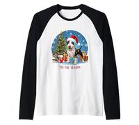 Tis The Season - Bull Terrier in Miniatura con Scritta Merry Christmas Maglia con Maniche Raglan