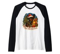 Tis The Season - Cane Giocattolo Russo con Scritta Merry Christmas (Lingua Italiana Non Garantita) Maglia con Maniche Raglan